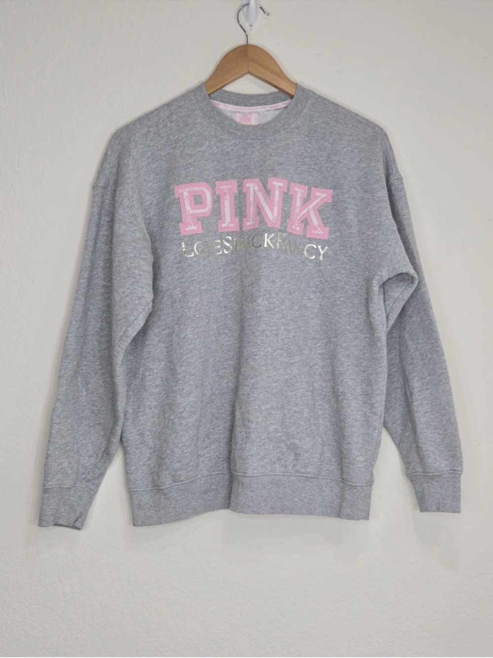 Victoria Secret Pink X Love Shack Fancy Collab Gray Crew Neck Sweatshirt Size S.